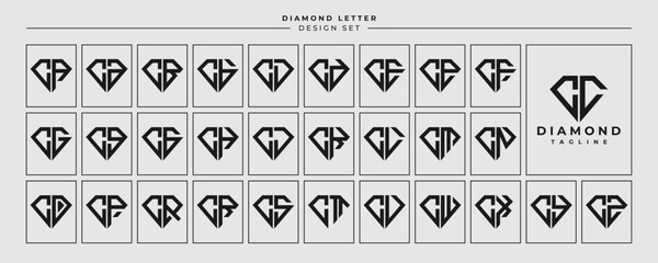 Line jewelry diamond letter C CC logo design set - obrazy, fototapety, plakaty