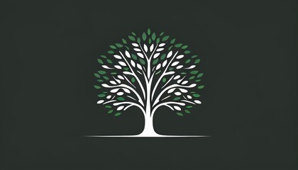 A striking logo with a flat vector tree icon, perfect for a brand associated with sustainability and nature.