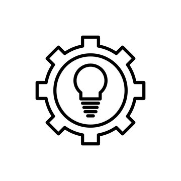 Business Intelligence icon. innovative creative business idea or low power efficient invention vector. lightbulb with cogwheel and gear shows productivity increase and efficient solution symbol sign  