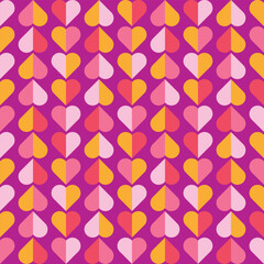 Beautiful pink hearts background. Abstract creative geometric pattern with repeating heart shape. Texture for wallpaper, textile, fabric, packaging, home decor.