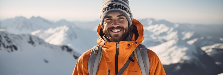 man on hill smiling in ski helmet and jacket, generative AI - obrazy, fototapety, plakaty