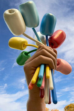 Bouquet of Tulips composition by Jeff Koons near Petit Palace dedicated to Anne Hidalgo the former mayor of Paris