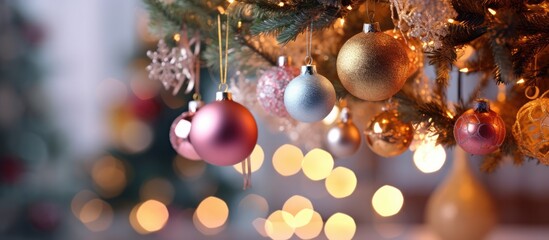 Obraz na płótnie Canvas Christmas tree decoration balls blurred background
