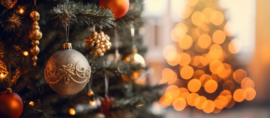 Christmas tree decoration balls blurred background