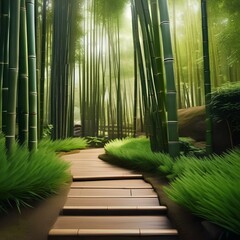 A serene Japanese bamboo garden with bamboo groves and peaceful pathways1