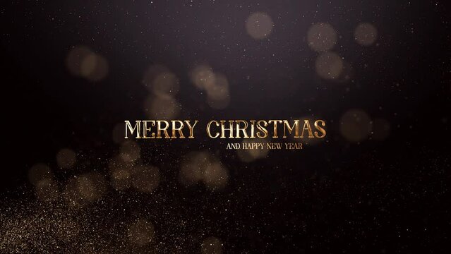 Merry Christmas and Happy New Year greetings, congratulations banner, golden particles, New Year greetings, Christmas