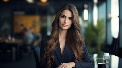 Beautiful businesswoman with long hair, Confident expression, AI Generated