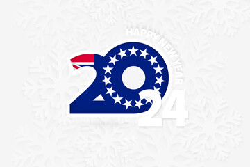 New Year 2024 for Cook Islands on snowflake background.