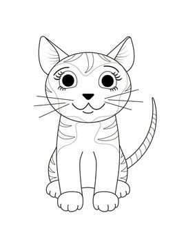 Cat vector illustration. Black and white Cat coloring book or page for children. Concept for greeting cards.
