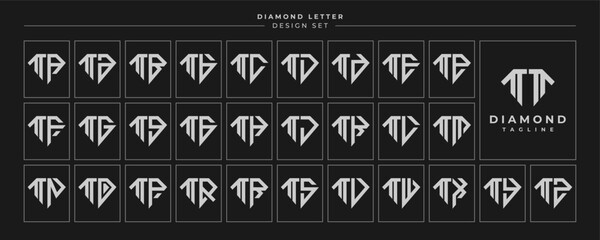 Set of luxury diamond crystal letter T TT logo design - obrazy, fototapety, plakaty