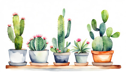 Cute painted cactus plants with copy space digital art generative ai illustration