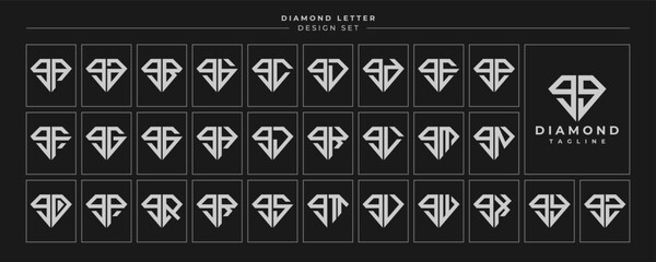 Set of diamond crystal lowercase letter G GG logo, number 9 99 design - obrazy, fototapety, plakaty