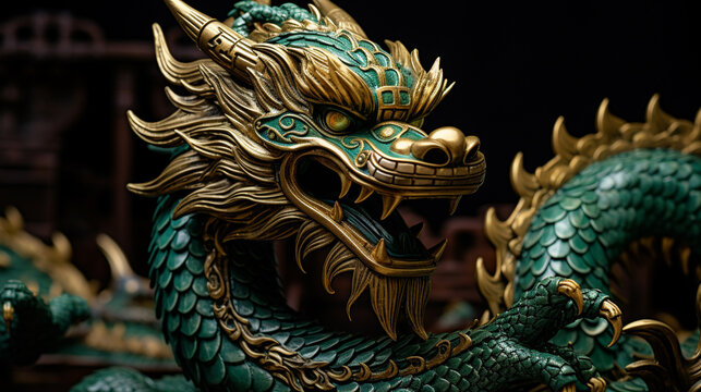 Serene and powerful image of Green Dragon, Symbolizing Dragon year in Chinese astrology for 2024, AI Generated