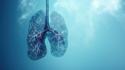 Human Lungs anatomy on wire frame illustration on blue background