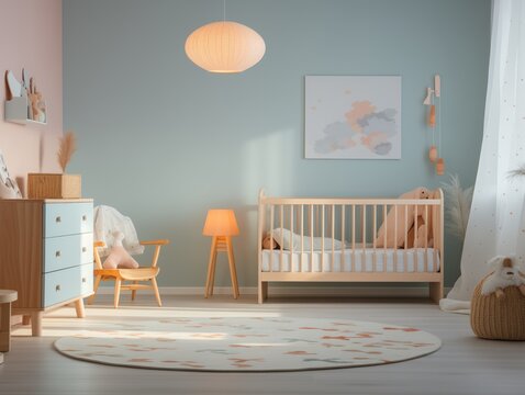 Quarto de beb&ecirc; super decorado, design de interiores, quartinho de beb&ecirc; para uso comercial ou inspira&ccedil;&atilde;o