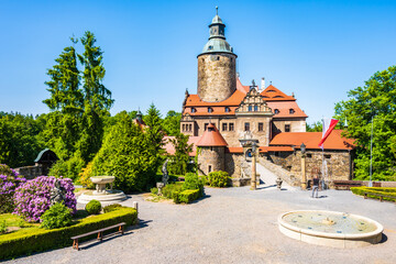 Courtyard of beautiful Czocha castle near Lesna town, Poland - obrazy, fototapety, plakaty