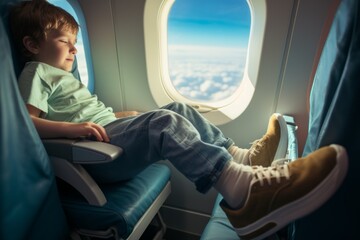 Boy Sleeping Peacefully on Airplane