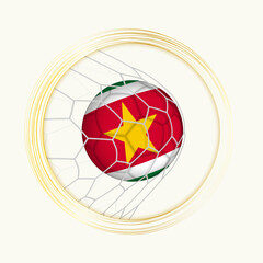 Suriname scoring goal, abstract football symbol with illustration of Suriname ball in soccer net.