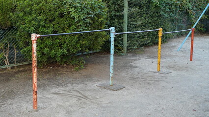 Rusty iron bars at a residential playground in Japan
