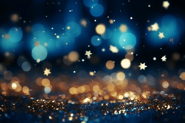 Shimmering blue stars against a Christmas backdrop infusing the scene with celestial splendor