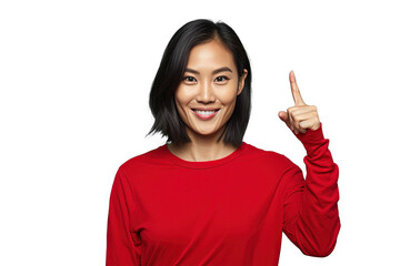 Close up of a chinese woman pointing with his finger