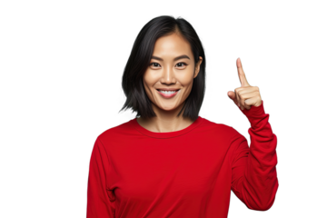 Close up of a chinese woman pointing with his finger