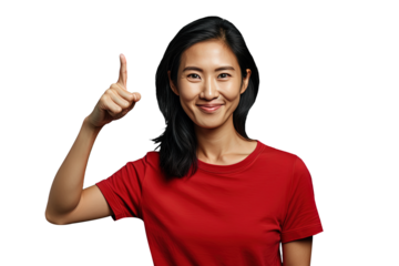 Close up of a chinese woman pointing with his finger