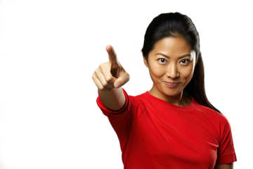 Close up of a chinese woman pointing with his finger