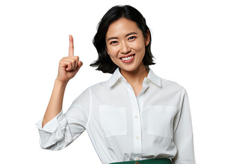 Close up of a chinese woman pointing with his finger
