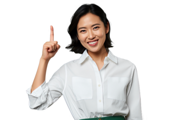 Close up of a chinese woman pointing with his finger