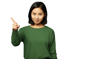Close up of a chinese woman pointing with his finger