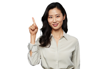 Close up of a chinese woman pointing with his finger