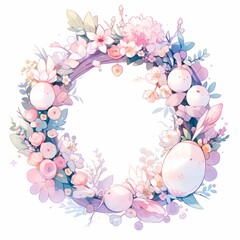 Fototapeta na wymiar Easter wreath in pastel colors in watercolor style on a white isolated background