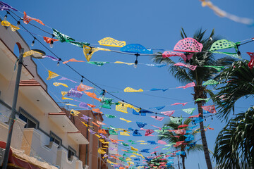 Festive Picado Banners Hung Up For Cinco De Mayo in Cancun, Mexico - 691196911