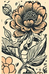 a flower design in a woodcut style in a vertical format in a Graphic-themed, woodcut illustration in JPG. Generative ai