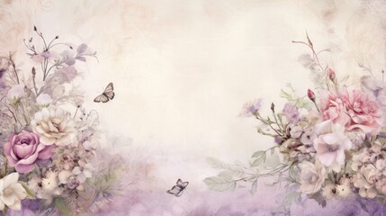 Obraz na płótnie Canvas Elegant florals with a shabby chic background and space for copy/type in a horizontal format in a Junk Journal-themed, photorealistic illustration in JPG. Generative ai