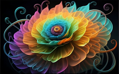Rainbow colored swirling smoke flower, 3D rendering, photograph, reasonable technique, foundation with painting. - obrazy, fototapety, plakaty