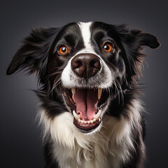 Fototapeta premium dog is talking and showing his mouth open, happy