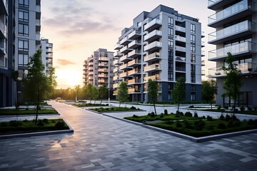Fototapeta na wymiar view of modern high rise real estate residential buildings nature