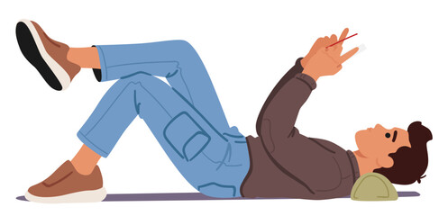 Optimal Reading Posture, Male Character Lying On Back With A Supportive Pillow, Maintaining A Straight Spine
