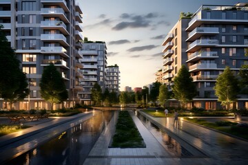 Fototapeta na wymiar view of modern high rise real estate residential buildings nature