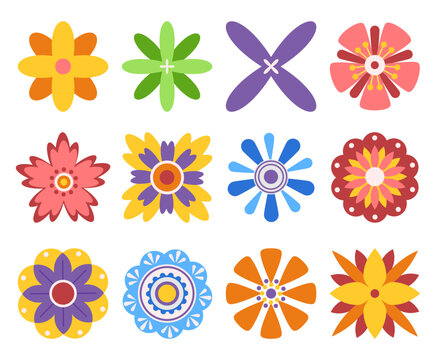 Geometric Vector Flowers Collection Features Vibrant, Abstract Blossom Buds Crafted With Intricate Shapes