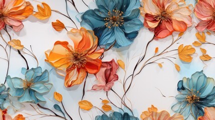Abstract poppies, multi-colored on a neutral, Horizontal format, in a Floral-themed, photorealistic illustration in JPG. Generative ai