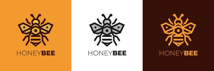honey Bee logo design vector,  Elegant Bee logo designs concept vector, Honeycomb ilustration logo vector template