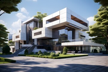 Fototapeta na wymiar a big expensive luxury modern residential real estate villa building