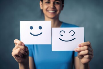 Smiling paper happy face Smiley Laugher, friendly happy post it smile satisfied client review experience, customer success, client service good positive feedback, lucky consumer love, favorite brand