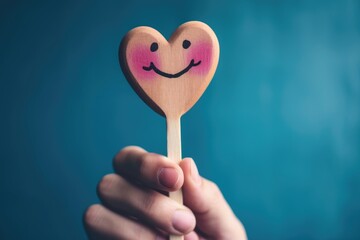 Smiling wooden happy face Smiley Laugher, friendly happy heart smile satisfied client review experience, customer success, client service good positive feedback, lucky consumer love, favorite brand