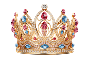 Royal gold crown with diamonds isolated on transparent background. Generative AI