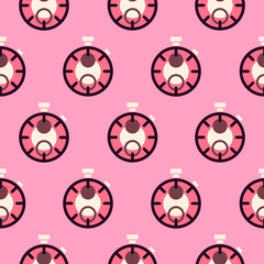 Cute pink stop watch seamless vector pattern. Sport timer girlish retro background for wallpaper and fabric design.