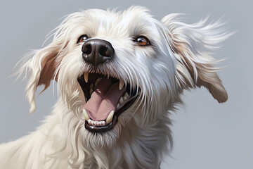 dog is talking and showing his mouth open, happy